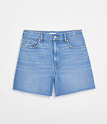 Rivete Curvy High Rise Cut Off Denim Shorts in Mid Wash carousel Product Image 3