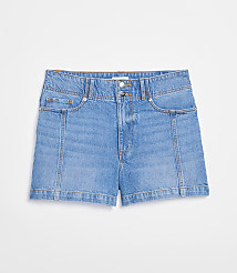 Rivete Curvy Double Shank High Rise Denim Shorts in Mid Wash carousel Product Image 3