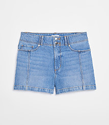Rivete Petite Double Shank High Rise Denim Shorts in Mid Wash carousel Product Image 4