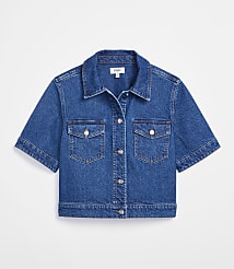 Rivete Short Sleeve Denim Jacket in Medium Stone Wash carousel Product Image 5
