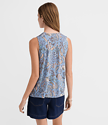 Paisley Pleated V-Neck Mixed Media Shell carousel Product Image 3