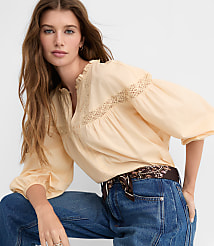Lace Trim Pintucked Ruffle Collar Blouse carousel Product Image 1