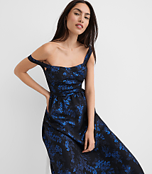 Tall Shimmer Floral Corset Seamed Midi Pocket Dress carousel Product Image 3