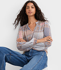 Patchwork Split Neck Blouse carousel Product Image 1