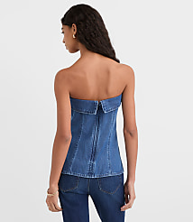 Denim Foldover Strapless Top in Classic Mid Wash carousel Product Image 3