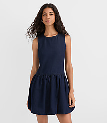 Denim Bubble Mini Dress in Dark Wash carousel Product Image 1