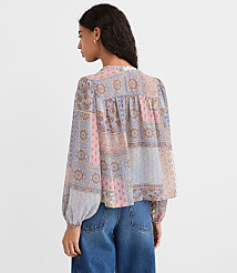 Patchwork Split Neck Blouse carousel Product Image 3