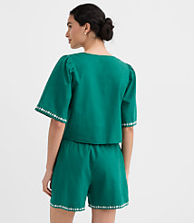 Floral Linen Cotton Bow Blouse carousel Product Image 4
