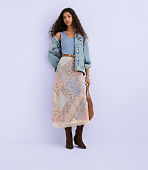 Patchwork Lace Trim Bias Midi Skirt carousel Product Image 4