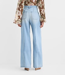 Tie Waist High Rise Palazzo Jeans in Light Wash carousel Product Image 4