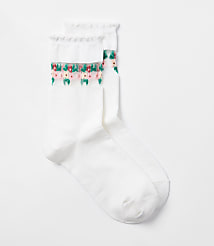 Floral Stripe Scalloped Sheer Crew Socks carousel Product Image 1