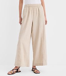 Petite Breezy Wide Leg Crop Pants in Crosshatch Linen Cotton carousel Product Image 2