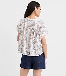 Floral Toile Split Neck Mixed Media Top carousel Product Image 3