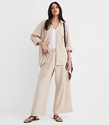 Breezy Wide Leg Crop Pants in Crosshatch Linen Cotton