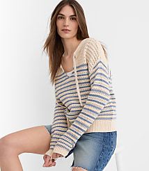 Striped Mesh Stitch Tie Neck Sweater carousel Product Image 1