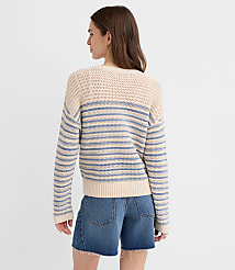 Striped Mesh Stitch Tie Neck Sweater carousel Product Image 2