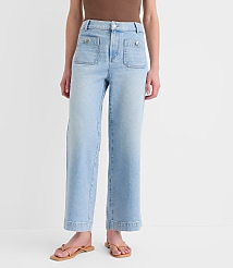 Petite Curvy Palmer Denim Wide Leg Crop Pants in Refined Blue Wash carousel Product Image 1