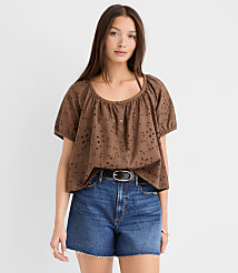 Petite Eyelet Puff Sleeve Blouse carousel Product Image 1