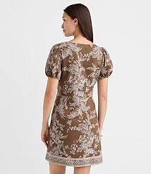 Floral Toile Linen Blend Puff Sleeve Mini Dress carousel Product Image 3