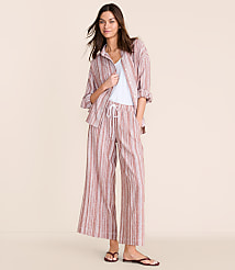 Lou & Grey Striped Linen Cotton Wide Leg Crop Pants carousel Product Image 2