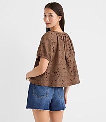 Petite Eyelet Puff Sleeve Blouse carousel Product Image 3