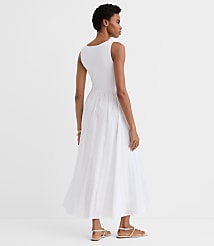 Petite Stripe Ruched Mixed Media Midi Pocket Dress carousel Product Image 3