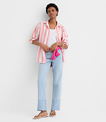 Petite Striped Linen Cotton Everyday Oversized Shirt carousel Product Image 2