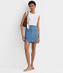 Petite Seamed Denim Mini Skirt in Light Wash Indigo carousel Product Image 1