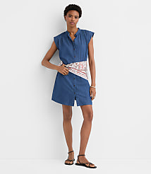 Petite Chambray Shirred Mini Pocket Dress carousel Product Image 1