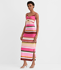 Petite Striped Linen Cotton Strappy Midi Dress carousel Product Image 3