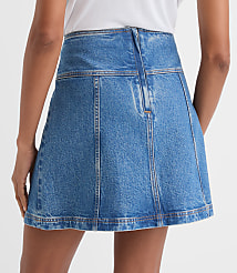 Petite Seamed Denim Mini Skirt in Light Wash Indigo carousel Product Image 3