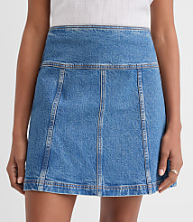 Seamed Denim Mini Skirt in Light Wash Indigo carousel Product Image 3