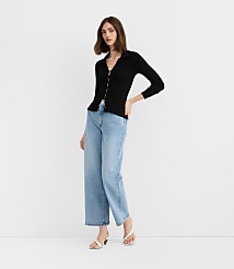 Rivete Short High Rise Wide Leg Crop Jeans in Mid Wash carousel Product Image 1