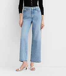 Rivete Short High Rise Wide Leg Crop Jeans in Mid Wash carousel Product Image 2