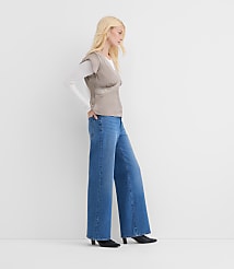 Rivete Short High Rise Wide Leg Jeans in Vintage Dark Wash carousel Product Image 1