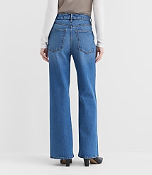 Rivete Short High Rise Wide Leg Jeans in Vintage Dark Wash carousel Product Image 3
