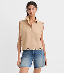 Petite Eyelet Poplin Sleeveless Shirt carousel Product Image 1