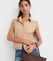 Petite Eyelet Poplin Sleeveless Shirt carousel Product Image 2