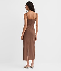 Linen Cotton Ruched Strappy Midi Dress carousel Product Image 2