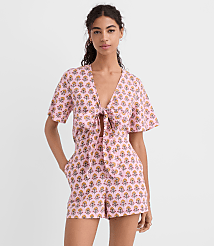 LOFT Beach Garden Tie Front Linen Cotton Romper carousel Product Image 2