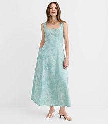 Petite Floral Toile Linen Cotton Seamed Midi Pocket Dress carousel Product Image 2