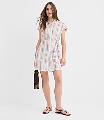 Petite Striped Seersucker Wrap Mini Shirtdress carousel Product Image 2