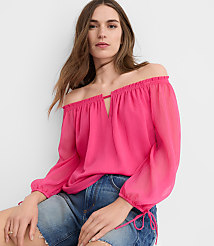 Petite Tie Cuff Off The Shoulder Blouse carousel Product Image 2