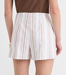 Darted Side Zip Shorts in Striped Cotton Linen carousel Product Image 2