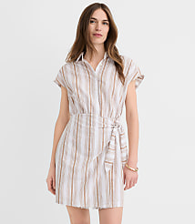 Petite Striped Seersucker Wrap Mini Shirtdress carousel Product Image 1