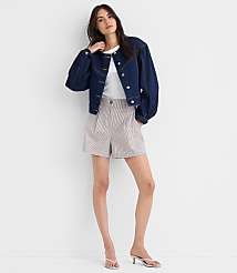 Petite Balloon Sleeve Denim Jacket in Classic Rinse Wash carousel Product Image 2
