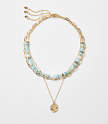 Pearlized Coin Layered Necklace Set carousel Product Image 1