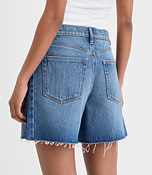 Rivete Petite Fresh Cut Seamed Boyfriend Shorts in Dark Wash carousel Product Image 4