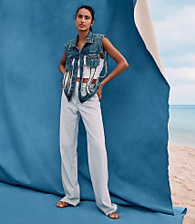 Rivete Fresh Cut Mid Rise Wide Leg Jeans in Wave Wash carousel Product Image 1