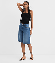 Rivete High Rise Denim Bermuda Shorts in Dark Wash carousel Product Image 2